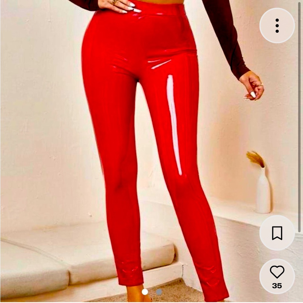 red pvc leggings